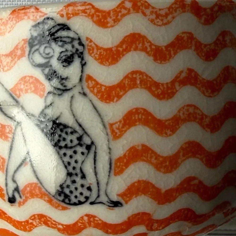 EGB Heart Ring Me Up Pin Up Girl Trinket Dish Tiny Orange Retro Kitsch Bowl 1.5
